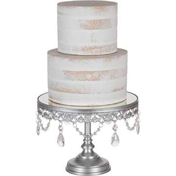 Amalfi Decor Cake Stand with Crystals, Silver 10 Inches