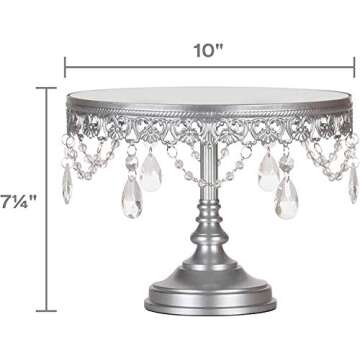 Amalfi Decor Cake Stand with Crystals, Silver 10 Inches