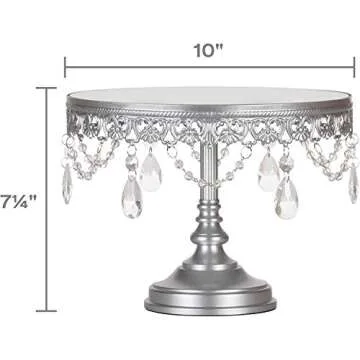 Amalfi Decor Cake Stand with Crystals, Silver 10 Inches