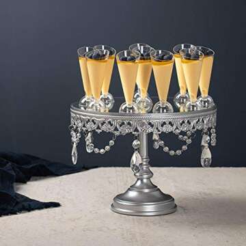 Amalfi Decor Cake Stand with Crystals, Silver 10 Inches