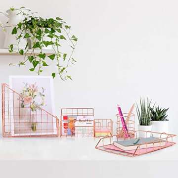 Stylish TNELTUEB Rose Gold Desk Organizer Set for Offices