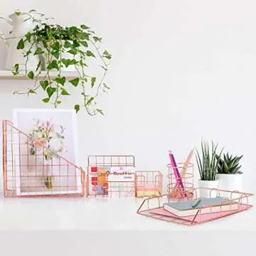 Stylish TNELTUEB Rose Gold Desk Organizer Set for Offices