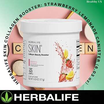 Herbalife Skin Collagen Beauty Booster Lemonade Strawberry Flavor 6.03 Oz: No Artificial Flavor, No Artificial Sweeteners, Gluten-Free