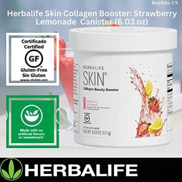 Herbalife Skin Collagen Beauty Booster Lemonade Strawberry Flavor 6.03 Oz: No Artificial Flavor, No Artificial Sweeteners, Gluten-Free