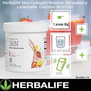 Herbalife Skin Collagen Beauty Booster Lemonade Strawberry Flavor 6.03 Oz: No Artificial Flavor, No Artificial Sweeteners, Gluten-Free