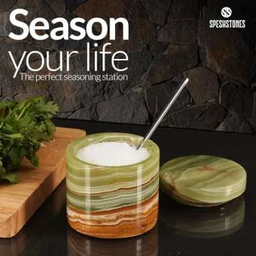 Elegant SPESHSTONES Marble Salt Cellar with Spoon - 3'' Green Handmade