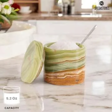 SPESHSTONES Marble Salt Cellar With Lid and Spoon