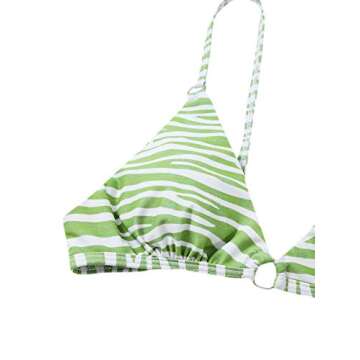MakeMeChic Women's 3 Piece Zebra Bikini Sets Swimsuit Bathing Suit Cover Up Skirt Zebra Striped Green M