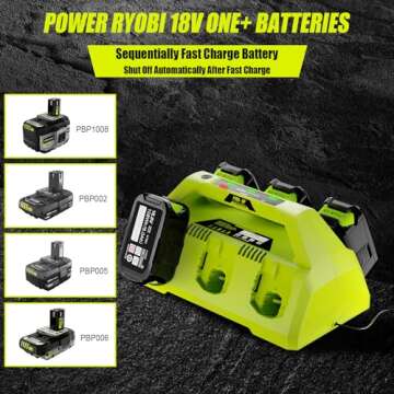 NEPOWILL 6-Ports Replacement Battery Charger for Ryobi 18v Battery Charger Station, Sequential Charger Compatible with Ryobi ONE+ 18V Battery P102 P104 P105 P106 P108 P107 P109 for Ryobi Power Tools