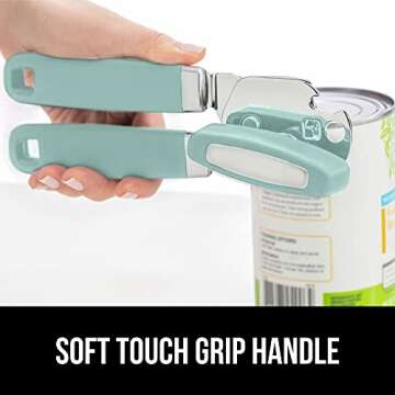 The Original GORILLA GRIP Heavy Duty Stainless Steel Smooth Edge Manual Can Opener and Bottle Openers, Soft Handle, Rust Proof Oversized Handheld Easy Turn Knob, Multifunctional Kitchen Tool, Mint