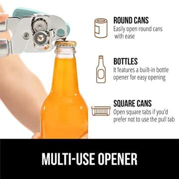 The Original GORILLA GRIP Heavy Duty Stainless Steel Smooth Edge Manual Can Opener and Bottle Openers, Soft Handle, Rust Proof Oversized Handheld Easy Turn Knob, Multifunctional Kitchen Tool, Mint
