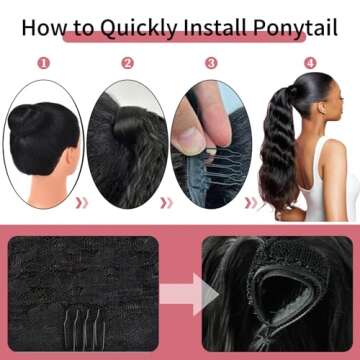 datanala Body Wave Human Hair Ponytail Extension with Magic Paste Warp Around Brazilian Virgin Body Wave Ponytail 100% Remy Human Hair Ponytails Extension Natural Color for Black Women （16inch）
