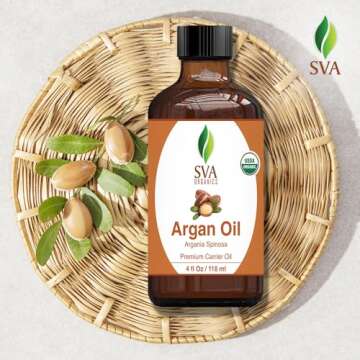 SVA Argan Oil Organic - 4 Fl Oz – 100% Natural Cold Pressed Organic Argan Oil - for Face, Skin Care, Hair Care, Scalp Massage & Body Massage – Carrier Oil with Dropper
