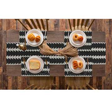 Black Table Runner 14 in x 72 in,KIMODE Farmhouse Boho Black/White Striped Christmas Table Runners Cotton Woven Fringe Dinning Table Minimalist Home Decor