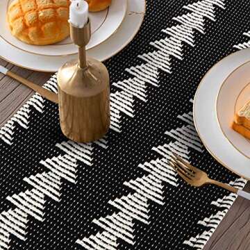Black Table Runner 14 in x 72 in,KIMODE Farmhouse Boho Black/White Striped Christmas Table Runners Cotton Woven Fringe Dinning Table Minimalist Home Decor