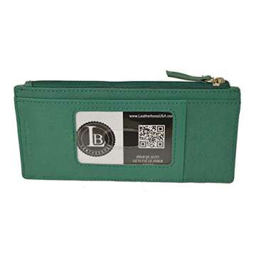 Leatherboss Genuine Leather Women's All in One Credit Business Card Case Holder Slim Zipper Wallet W...