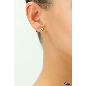 14k White Gold Solitaire Round Cubic Zirconia CZ Stud Earrings in Secure Screw-backs (5mm)…