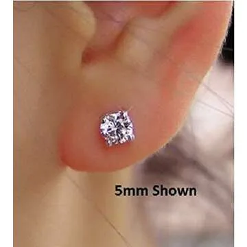 14k White Gold Solitaire Round Cubic Zirconia CZ Stud Earrings in Secure Screw-backs (5mm)…