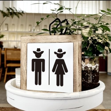 Rustic Cowboy Wooden Box Sign for Bathroom Decor