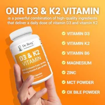 Dr. Berg D3 K2 Vitamin 5000 IU w/MCT Powder - Includes 50 mcg MK7 Vitamin K2, Purified Bile Salts, Zinc & Magnesium for Ultimate Absorption - K2 D3 Vitamin Supplement - 60 Capsules