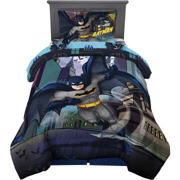 Franco Kids Bedding Super Soft Comforter and Sheet Set, 4 Piece Twin Size, Batman