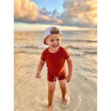 KYD Crew Toddler Hats Boys Age 2-4, Toddler Trucker Hats, Kids Snapback Hats with Adjustable Snapback, Toddler Caps for Boys Girls 49cm - Beachy Blue, White Sand, 18-4T