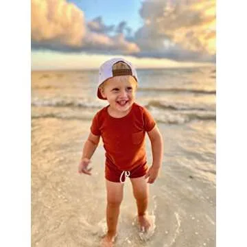 KYD Crew Toddler Hats Boys Age 2-4, Toddler Trucker Hats, Kids Snapback Hats with Adjustable Snapback, Toddler Caps for Boys Girls 49cm - Beachy Blue, White Sand, 18-4T