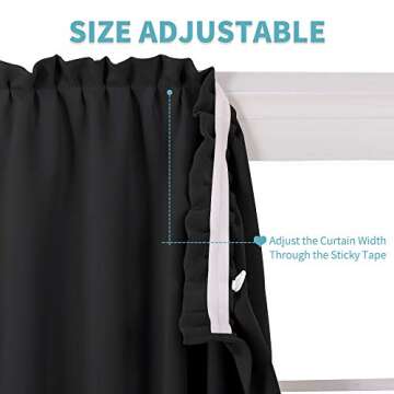 RYB HOME Black Curtain Blinds for Bedroom, Insulated Drapes for Living Room Small Window Covering, Hang Without Rod for Loft/Apartment, with 2 Ropes & Sticky Strap, Wide 40 x Long 63 inch, 2 Panels