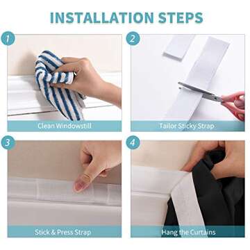 RYB HOME Black Curtain Blinds for Bedroom, Insulated Drapes for Living Room Small Window Covering, Hang Without Rod for Loft/Apartment, with 2 Ropes & Sticky Strap, Wide 40 x Long 63 inch, 2 Panels