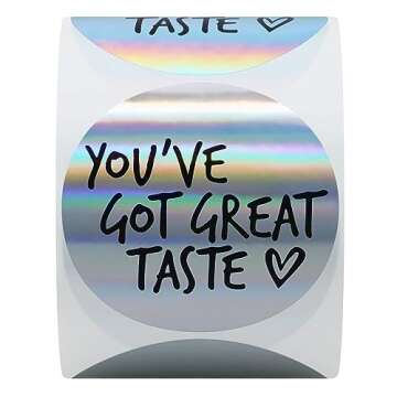Hybsk You've Got Great Taste Stickers - Black Ink Holographic Silver Business Thank You Stickers, Shipping Stickers - 2 Inch Round 300 Total Labels