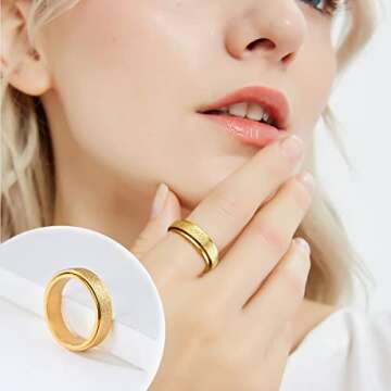 MOROYA 5PCS 18K Gold Plated Fidget Rings for Anxiety Stainless Steel Butterfly Chain CZ Inlaid Spinn...