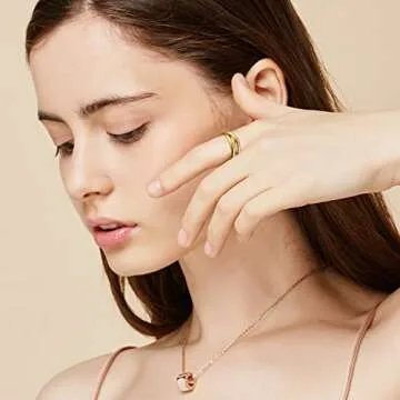 MOROYA 5PCS 18K Gold Plated Fidget Rings for Anxiety Stainless Steel Butterfly Chain CZ Inlaid Spinner Rings for Women Men Anti Anxiety Ring Band Set