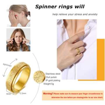 MOROYA 5PCS 18K Gold Plated Fidget Rings for Anxiety Stainless Steel Butterfly Chain CZ Inlaid Spinner Rings for Women Men Anti Anxiety Ring Band Set