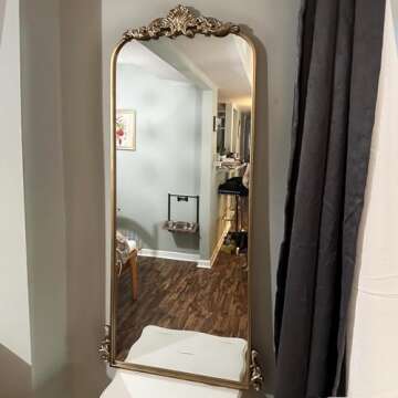 WAMIRRO Arched Mirror,Vintage Black Traditional Vintage Ornate Baroque Mirror,Antique Brass Mirror f...