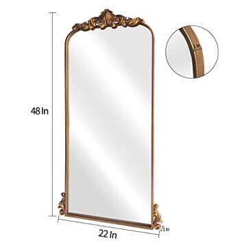 WAMIRRO Arched Mirror,Vintage Black Traditional Vintage Ornate Baroque Mirror,Antique Brass Mirror for Entryway/Fireplace/Living Room/Hallway/Bathroom.22“X48“ Gold