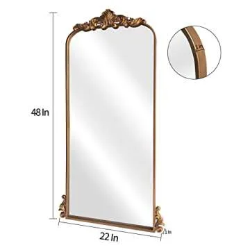 WAMIRRO Arched Mirror,Vintage Black Traditional Vintage Ornate Baroque Mirror,Antique Brass Mirror for Entryway/Fireplace/Living Room/Hallway/Bathroom.22“X48“ Gold