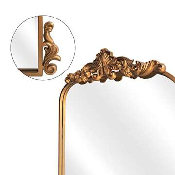 WAMIRRO Arched Mirror,Vintage Black Traditional Vintage Ornate Baroque Mirror,Antique Brass Mirror for Entryway/Fireplace/Living Room/Hallway/Bathroom.22“X48“ Gold
