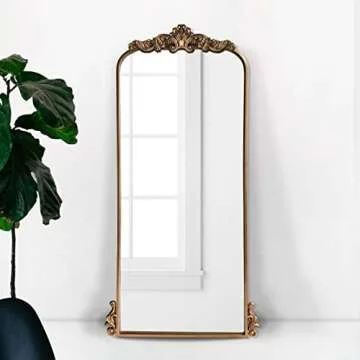 WAMIRRO Arched Mirror,Vintage Black Traditional Vintage Ornate Baroque Mirror,Antique Brass Mirror for Entryway/Fireplace/Living Room/Hallway/Bathroom.22“X48“ Gold