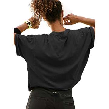 Womens Oversize Cropped T Shirts Short Sleeve Drop Shoulder Boxy Crop Tops Casual Summer Basic Loose...