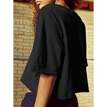 Womens Oversize Cropped T Shirts Short Sleeve Drop Shoulder Boxy Crop Tops Casual Summer Basic Loose Workout Yoga Running Tees Black M