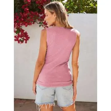 Kissfix Tank Tops for Women Summer Casual Cute Sleeveless Henley Shirts Beach Vacation Clothes Basic Tees LighPink M