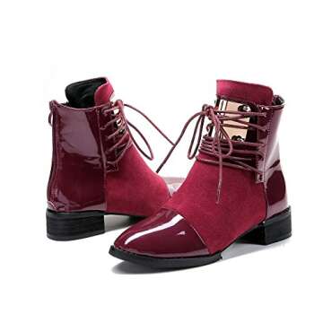 LIURUIJIA Women Punk Metal Style Cool Patent PU Leather Chunky Heel Ankle Boots Autumn Winter Warm Fluff Lining Zip Boots GC213-2-wine red-39(39/US7.5)
