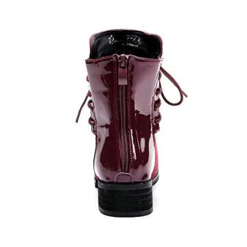 LIURUIJIA Women Punk Metal Style Cool Patent PU Leather Chunky Heel Ankle Boots Autumn Winter Warm Fluff Lining Zip Boots GC213-2-wine red-39(39/US7.5)