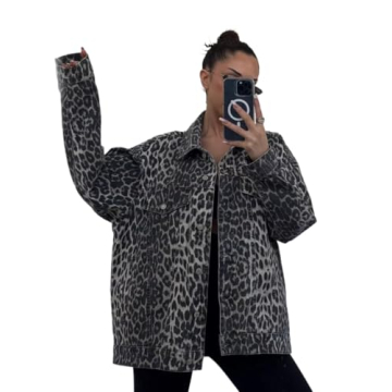 Trendy Leopard Print Denim Jacket for Women - Y2K Vintage Oversized Streetwear