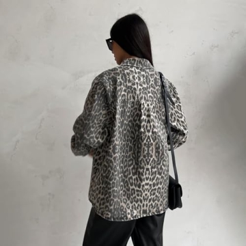Trendy Denim Jacket with Leopard Print for Women