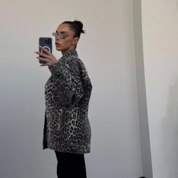 Trendy Denim Jacket with Leopard Print for Women