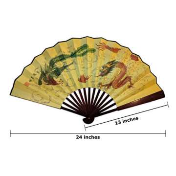 Large Folding Hand Fan - Dragon & Phoenix Premium Quality