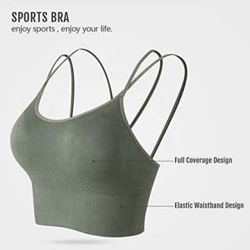 GYMONLY Longline Sports Bra, Seamless Strappy Padded Sports Bras for Women Yoga Gym Workout Fitness with Removable Pads, Olive Green