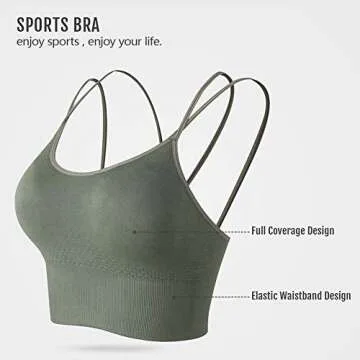 GYMONLY Longline Sports Bra, Seamless Strappy Padded Sports Bras for Women Yoga Gym Workout Fitness with Removable Pads, Olive Green