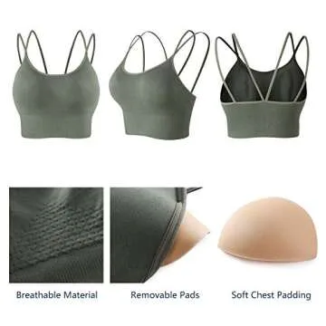 GYMONLY Longline Sports Bra, Seamless Strappy Padded Sports Bras for Women Yoga Gym Workout Fitness with Removable Pads, Olive Green